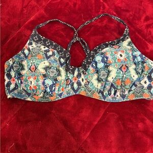 Athleta Black and Blue Bikini Top with Strappy Back